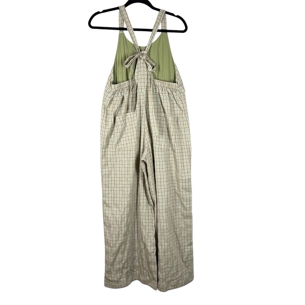 Olive & Leaf Wide Leg Jumpsuit Green Brown Plaid Boho Women’s Size Medium - Picture 4 of 6